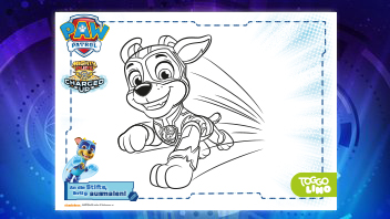 Tolle Ausmalbild-Vorlage zum Ausdrucken – Super-Chase von PAW Patrol Mighty Pups Super Paws