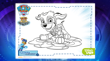 Tolle Ausmalbild-Vorlage zum Ausdrucken – Super-Marshall von PAW Patrol Mighty Pups Super Paws