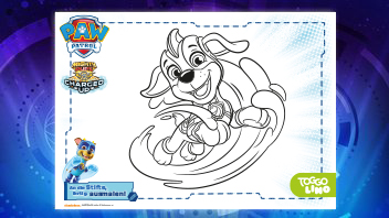 Tolle Ausmalbild-Vorlage zum Ausdrucken – Super-Zuma von PAW Patrol Mighty Pups Super Paws