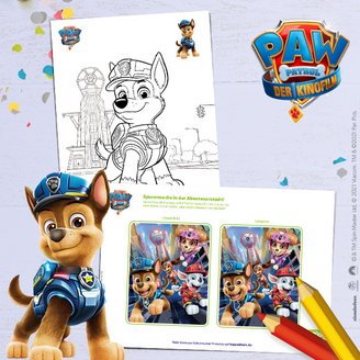 Vorschau einiger abenteuerlicher Aufgaben im Rätsel- und Malspaß zum Kinofilm von PAW Patrol