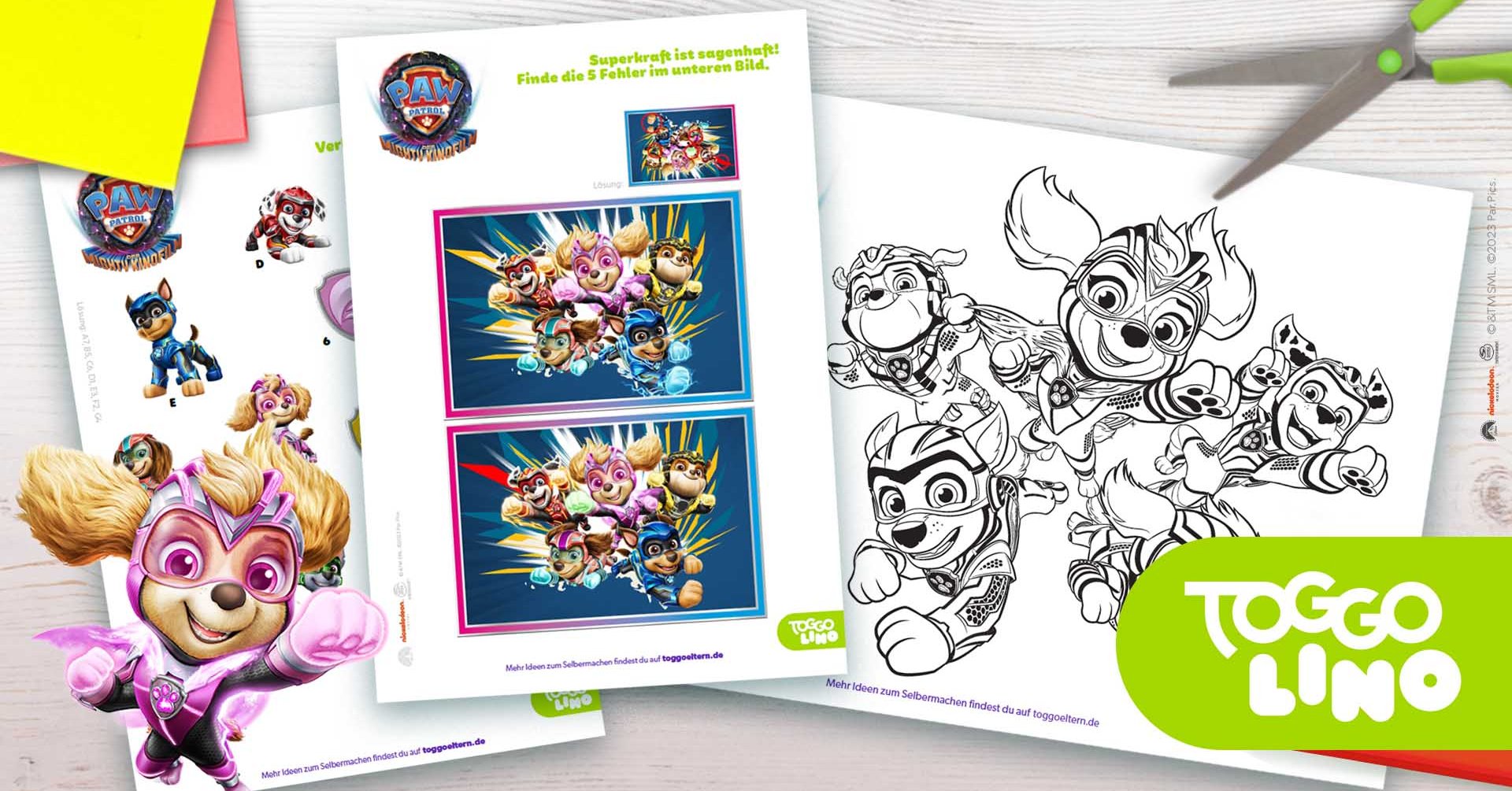 Ausmalbilder und Rätsel zu "PAW Patrol: Der Mighty Kinofilm" zum