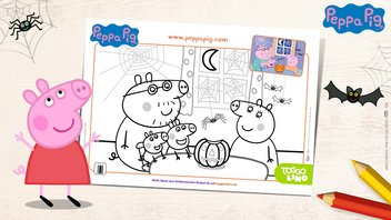 Peppa Pig und ihre Familie – Ausmalbild zu Halloween