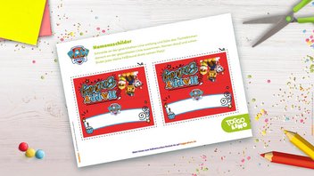 Rote PAW Patrol Geburtstags-Tischkarte zum Ausdrucken und Ausschneiden