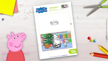 Peppa Pig Weihnachtskarte zum Ausmalen, Ausschneiden und Falten