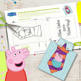 Die Peppa Pig Krawattenkarte für den Vatertag zum Ausdrucken und Ausmalen