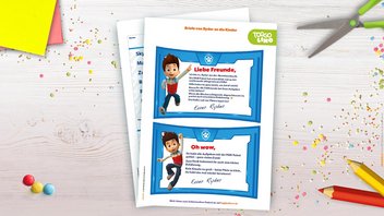 PAW Patrol Schnitzeljagd – Abbildung von zwei Briefen von Ryder an die Kinder