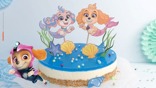 Leckere Meerestorte mit den  Aqua-Hunden der PAW Patrol als Dekoration.