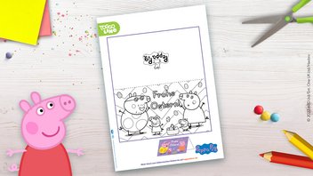 Vorlage für die tolle Peppa Pig Ostergrußkarte zum Ausdrucken und Ausmalen