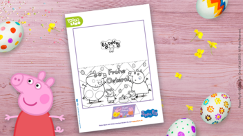 Ostergrußkarte von Peppa Pig zum Ausdrucken und Ausmalen