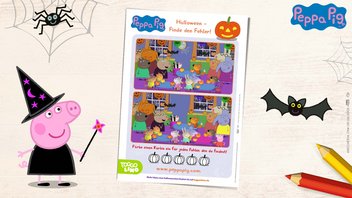 Das Peppa Pig Fehlersuche-Rätselspiel zu Halloween – findest Du alle Fehler in den beiden Bildern?