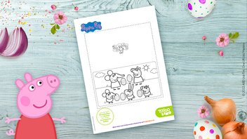 Ostergrußkarte mit Peppa und ihren Freunden zum Ausmalen