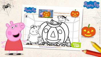 Peppa Pig mit Kürbis Halloween-Ausmalbild