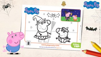 Halloween Ausmalbild-Vorlage von Peppa Pig und Schorch
