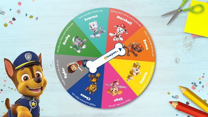 Die bunte Drehscheibe zu dem witzigen PAW Patrol Tanzspiel
