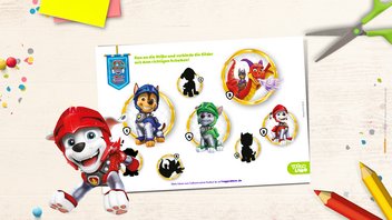 Eines der spannenden PAW Patrol Rescue Knights Rätsel – Finde den richtigen Schatten