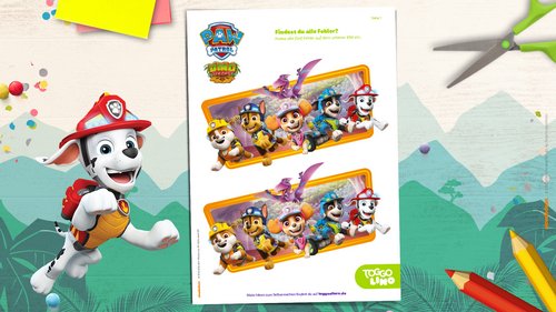 Findest du alle Fehler in den beiden Bildern? Das spannende PAW Patrol Dino Rescue Fehlersuchspiel