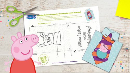 Die Peppa Pig Krawattenkarte für den Vatertag zum Ausdrucken und Ausmalen