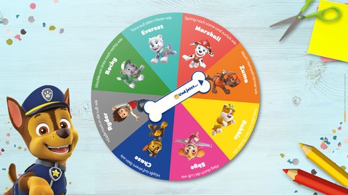 Die bunte Drehscheibe zu dem witzigen PAW Patrol Tanzspiel