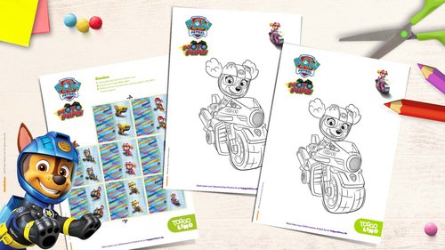 Drei Beispiele aus der tollen PAW Patrol Rätsel- und Malspaß-Sammlung mit den Moto Pups