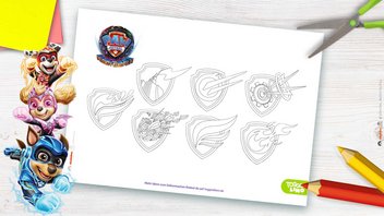 Sieben PAW Patrol Wappen Ausmalbilder zum Ausdrucken