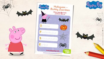 Das gruselige Peppa Pig Zuordnungsspiel zu Halloween – Ordne jedes Word dem passenden Bild zu!