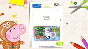 Festliche Peppa Pig Weihnachtskarte zum Ausdrucken und Ausmalen