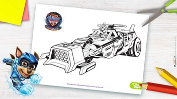 Ausmalbild-Vorlage von Chase im Auto zu „PAW Patrol: Der Mighty Kinofilm”