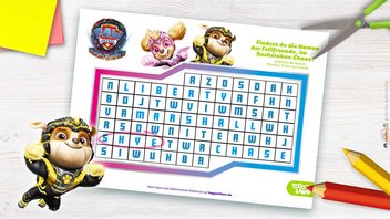Findest du die Namen der Fellfreunde im Buchstaben-Chaos zu „PAW Patrol: Der Mighty Kinofilm”?