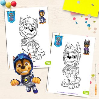 Zwei Druckvorlagen aus der PAW Patrol Rescue Knights Ausmalbilder-Sammlung – Ritter Klaue und Ritter Chase