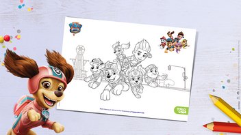 Die PAW Patrol in der Abenteuerstadt – Ausmalbild zu „PAW Patrol: Der Mighty Kinofilm”
