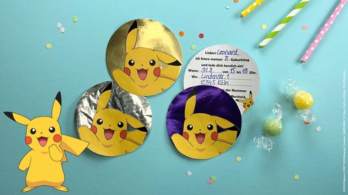 Kreative Pokémon Geburtstags-Einladung mit Pikachu zum Nachbasteln 