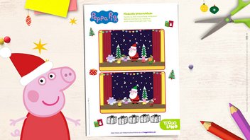 Entdeckst Du die 5 Unterschiede in den beiden Bildern? Das festliche Peppa Pig Fehlersuche-Spiel zu Weihnachten