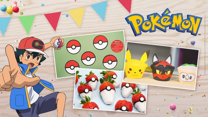 Verschiedene bunte Pokémon-Geburtstags-Ideen und Snacks