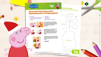 Bastelanleitung für festliche Fingerpuppen vom Weihnachtsmann und Peppa Pig