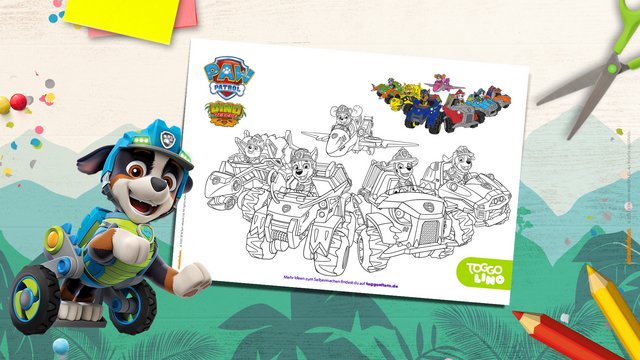 PAW Patrol Dino Rescue Grubbenbild – Vorlage zum Ausdrucken und Ausmalen
