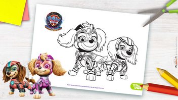 PAW Patrol Ausmalbild-Vorlage mit Liberty und Skye zu „PAW Patrol: Der Mighty Kinofilm”