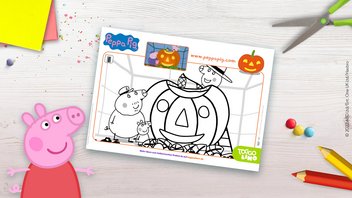 Tolles Peppa Pig Ausmalbild für Halloween – Peppa mit einem Kürbis