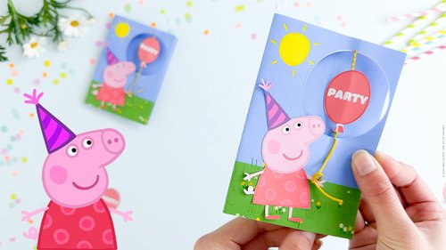 Die bunte Peppa Pig Einladungskarte zum Nachbasteln