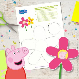 Süße Peppa Pig Blumenkarte zum Selbstgestalten für den Muttertag
