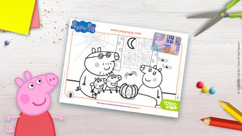 Peppa und ihre Familie an Halloween – Peppa Pig Ausmalbild zum Ausdrucken