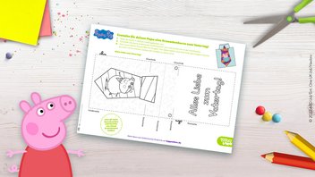 Die Bastelvorlage zum Ausdrucken für die Peppa Pig Krawattenkarte zum Vatertag