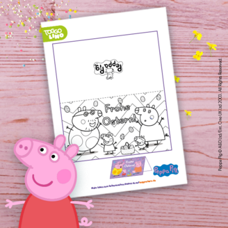 Vorlage für die tolle Peppa Pig Ostergrußkarte zum Ausdrucken und Ausmalen