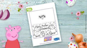 Vorlage für die tolle Peppa Pig Ostergrußkarte zum Ausdrucken und Ausmalen