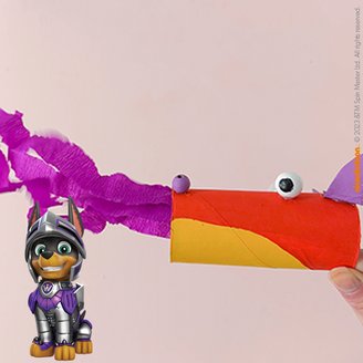 Der PAW Patrol Rescue Knights Pustedrache mit buntem Krepppapier zum Nachbasteln