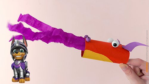 Der PAW Patrol Rescue Knights Pustedrache mit buntem Krepppapier zum Nachbasteln