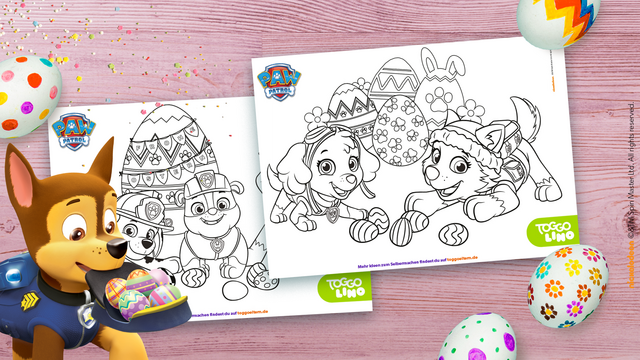 Zwei witzige PAW Patrol Oster-Vorlagen zum Ausmalen